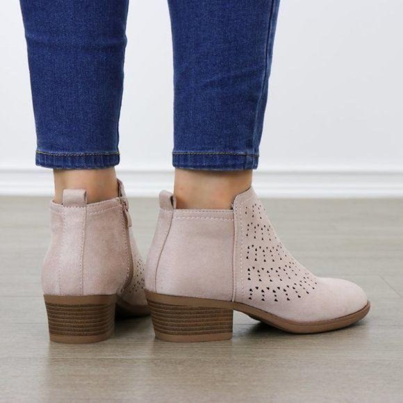 Mauve Suede Ankle Boots Laser Cut Design - Picture 5 of 6